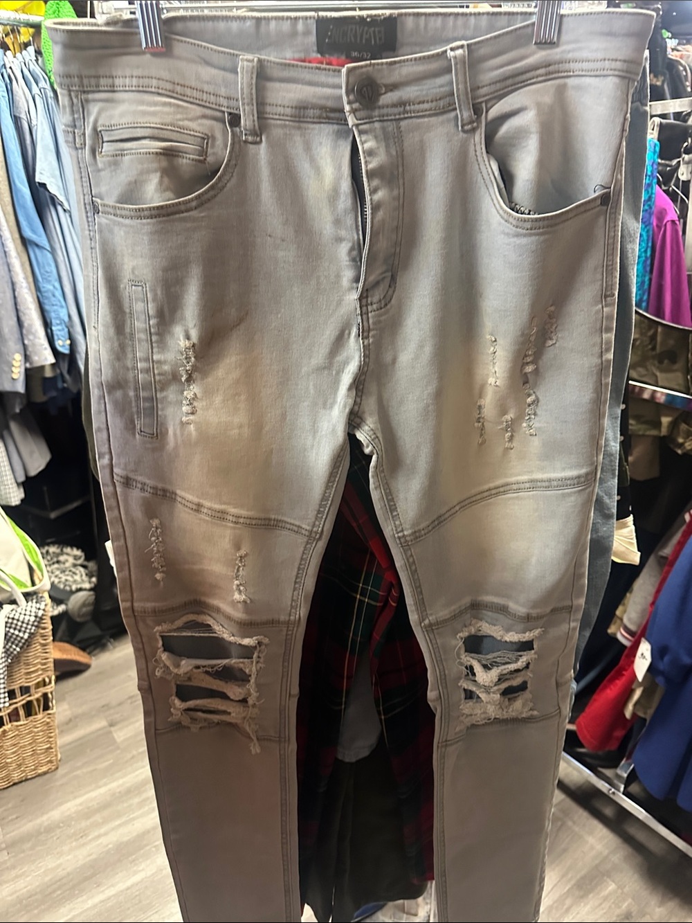 Men's Skinny Distressed Light Gray Jeans